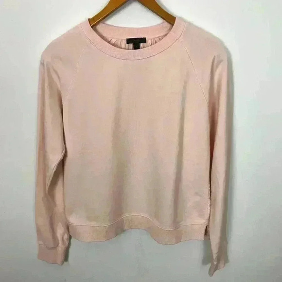 J. Crew Women Crew Neck Peach Pink M Pullover Cotton Eyelet  Sweatshirt - Picture 2 of 5